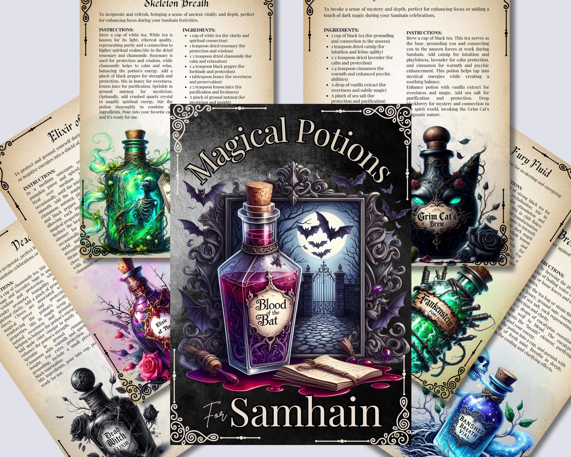 Samhain Magical Potions. Beautiful pages for your Grimoire or Book Of Shadows. Printable