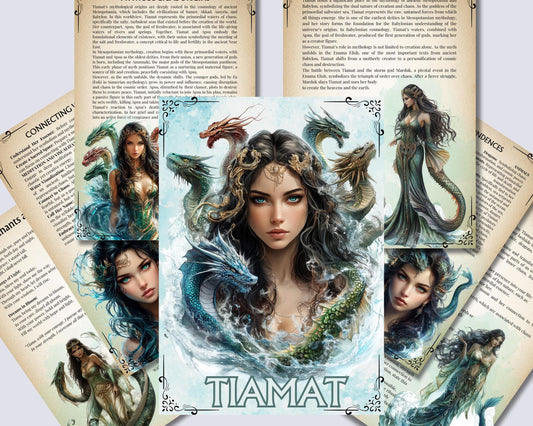 Tiamat, the primordial goddess of the salt sea. Mesopotamian Mythology. Beautiful pages for you Grimoire or Book Of Shadows. Printable.