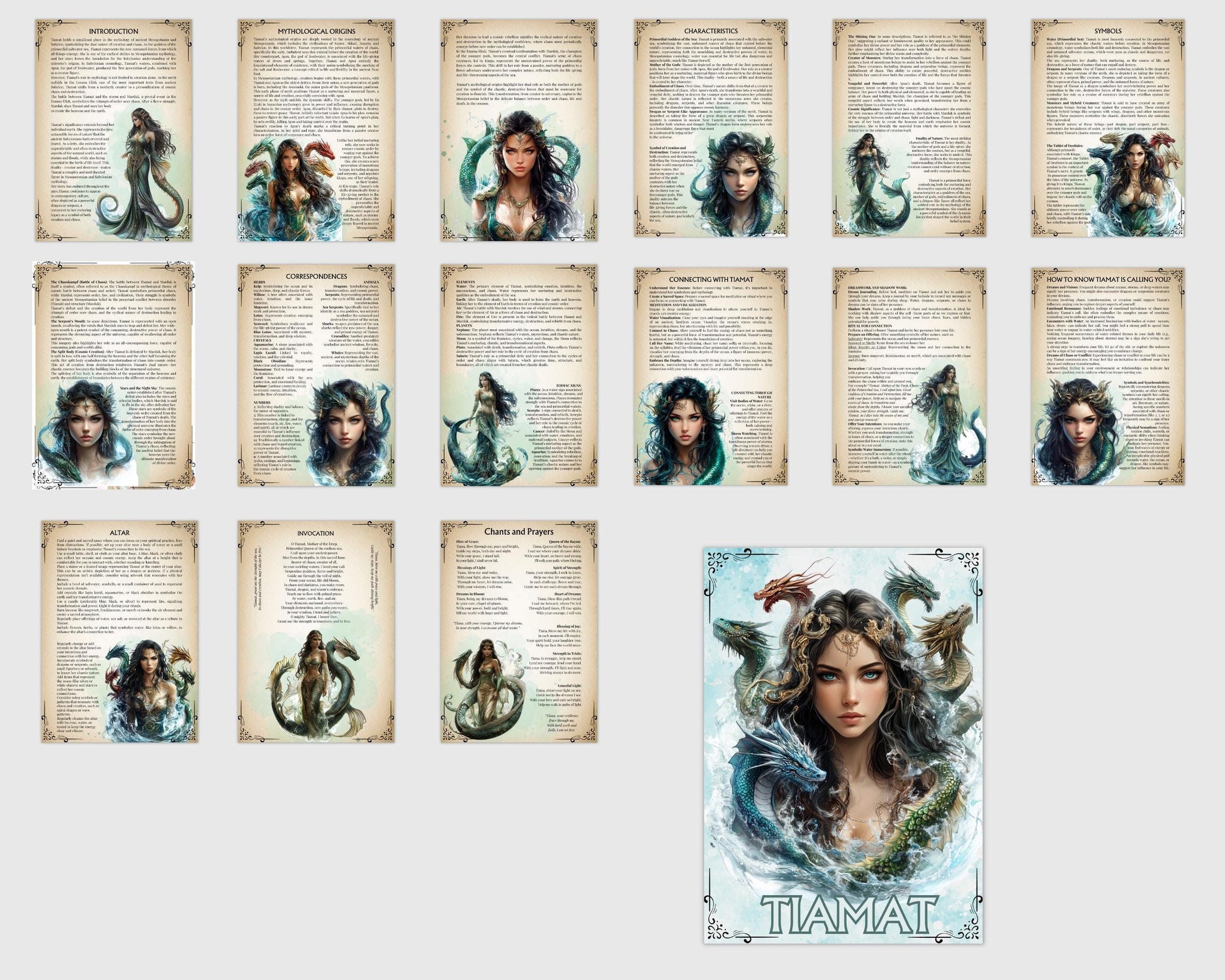 Tiamat, the primordial goddess of the salt sea. Mesopotamian Mythology. Beautiful pages for you Grimoire or Book Of Shadows. Printable.