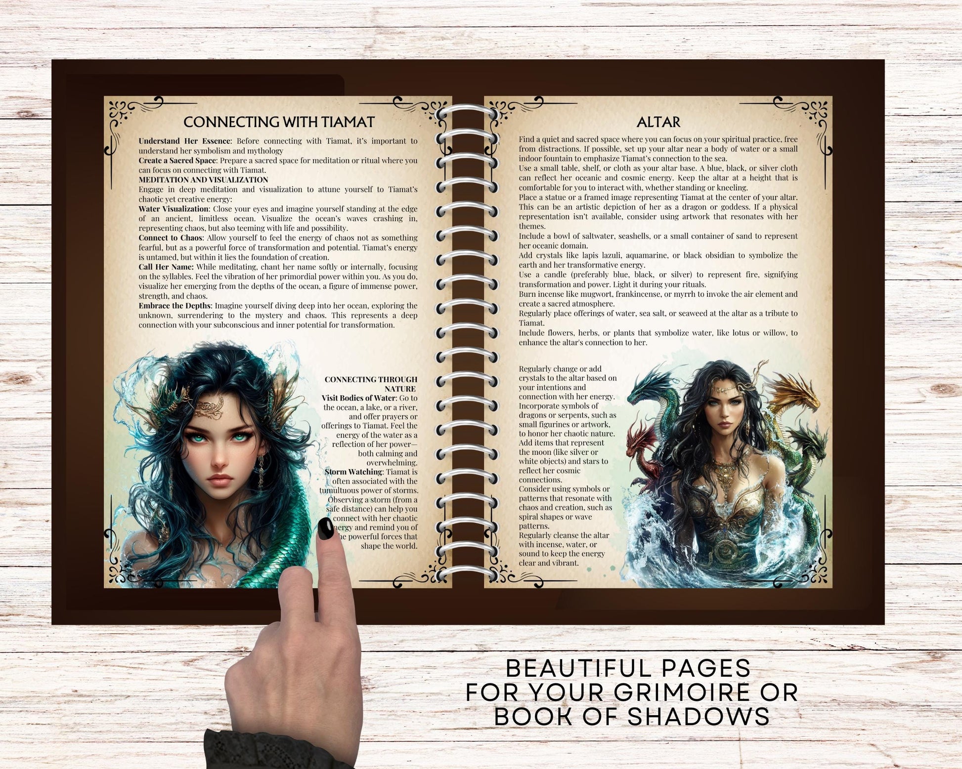 Tiamat, the primordial goddess of the salt sea. Mesopotamian Mythology. Beautiful pages for you Grimoire or Book Of Shadows. Printable.