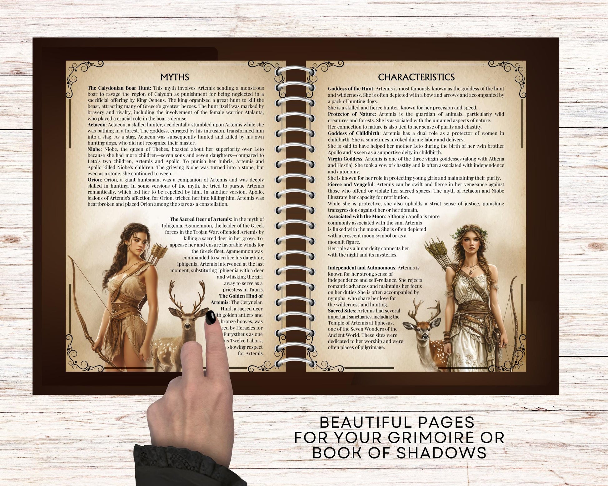 Artemis. Beautiful pages for your Grimoire or Book Of Shadows. Printable.