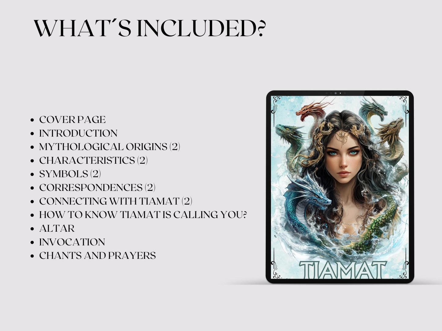 Tiamat, the primordial goddess of the salt sea. Mesopotamian Mythology. Beautiful pages for you Grimoire or Book Of Shadows. Printable.