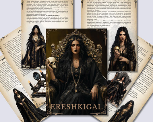 Ereshkigal, the powerful Mesopotamian goddess of the underworld. Beautiful pages for your Grimoire or Book of shadows. Printable.