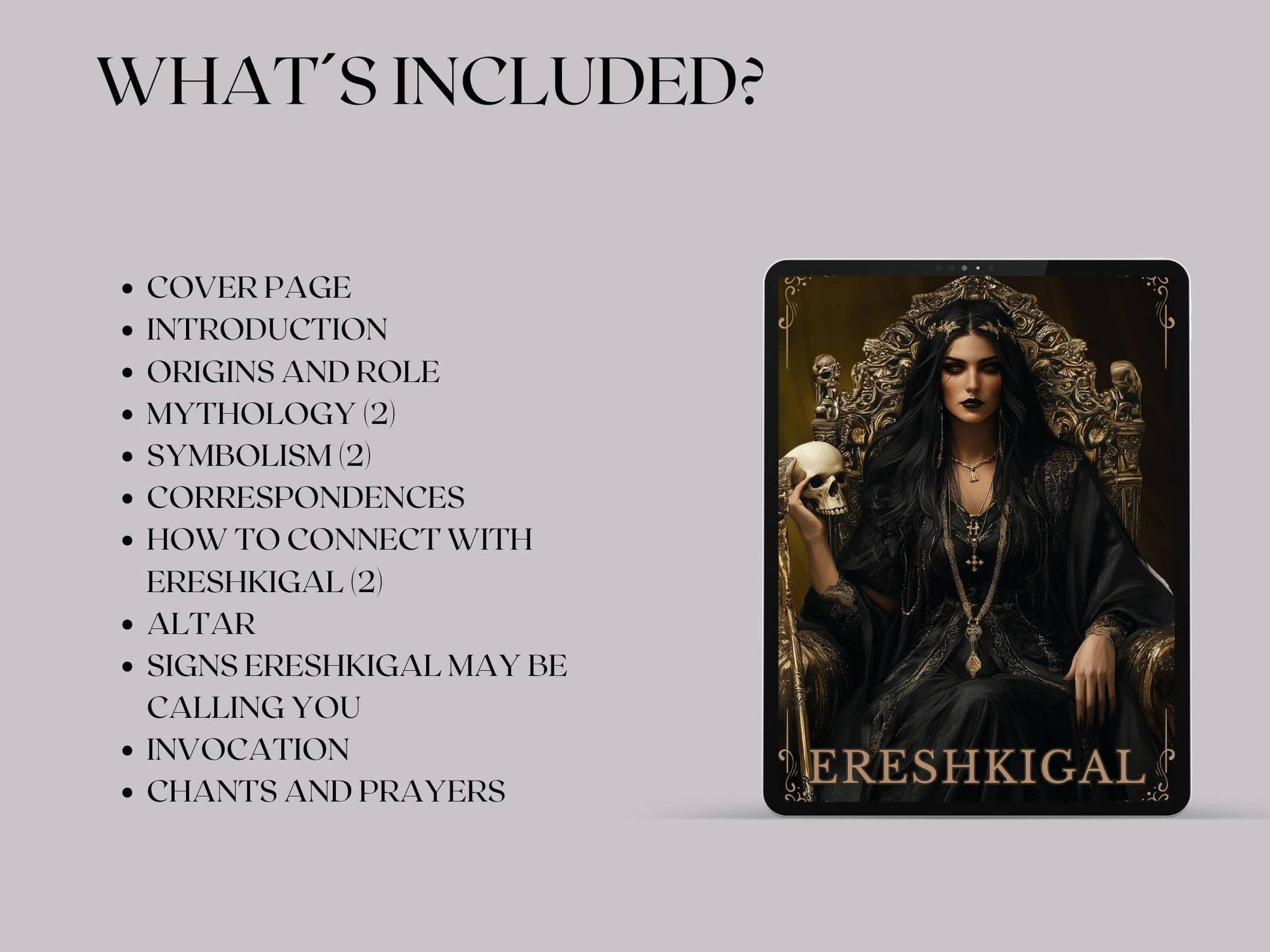 Ereshkigal, the powerful Mesopotamian goddess of the underworld. Beautiful pages for your Grimoire or Book of shadows. Printable.