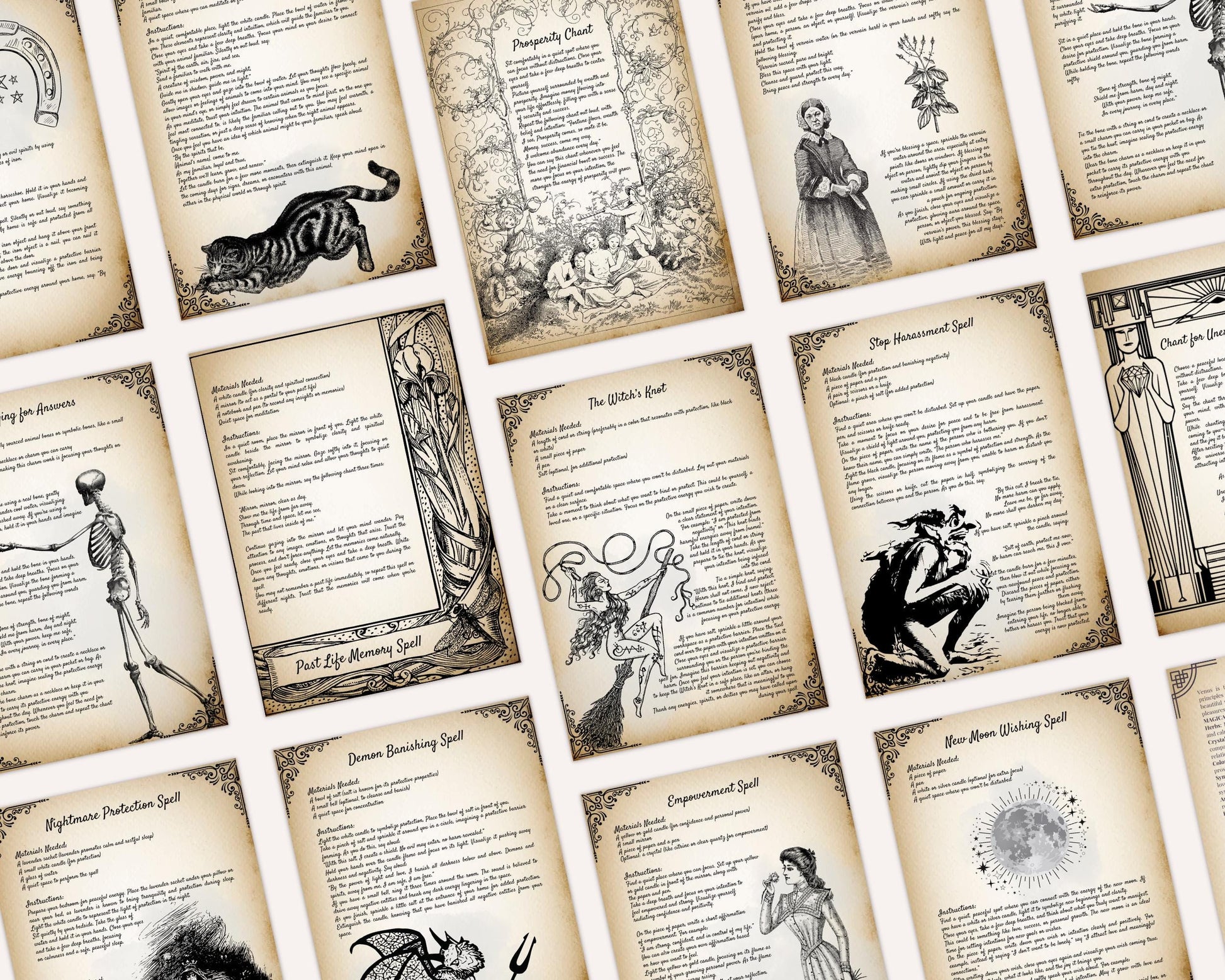 OLD WITCH SPELLS Bundle, 68 Printable Spells, 70 Pages of Beautiful Old Witchcraf Magick for your Grimoire, Book of Shadows or Spellbook