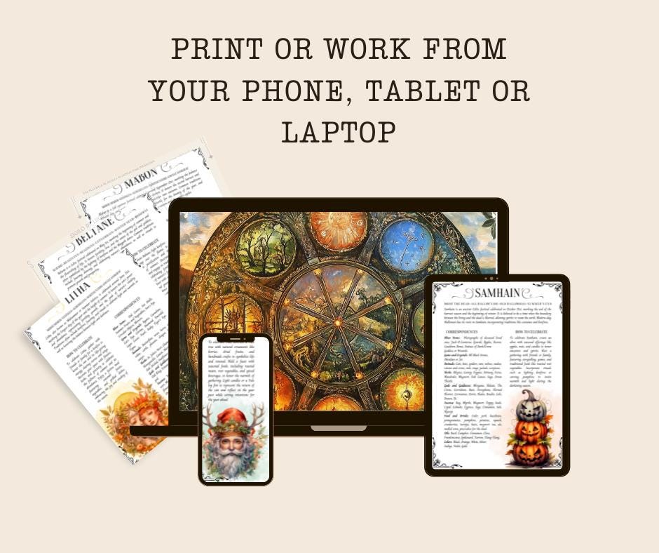 The 8 Sabbats. Celebrate the Wheel of the Year. Printable beautiful Grimoire Pages.