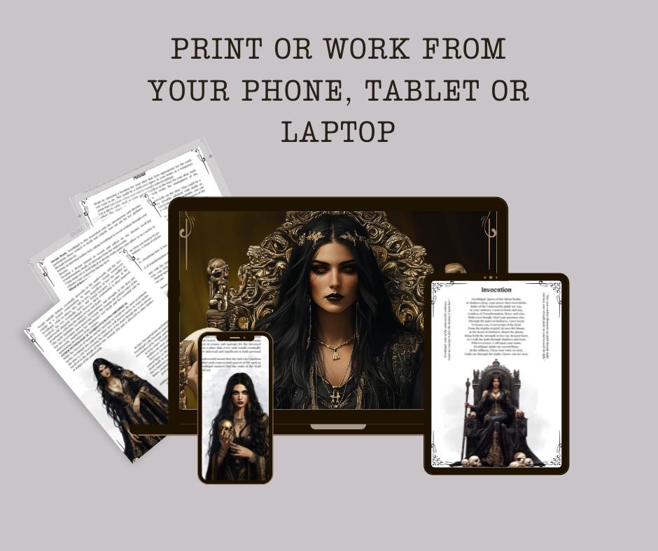 Ereshkigal, the powerful Mesopotamian goddess of the underworld. Beautiful pages for your Grimoire or Book of shadows. Printable.