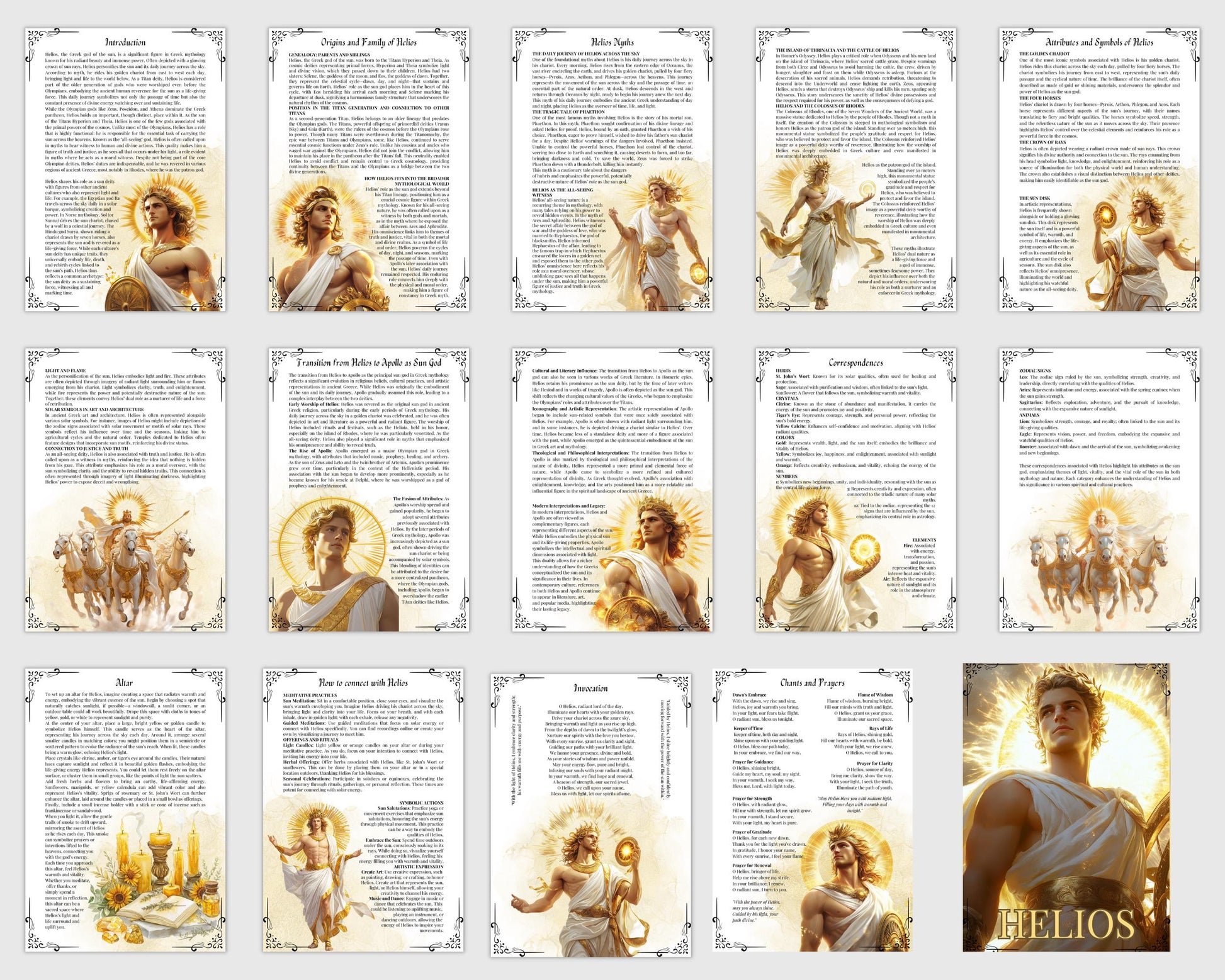 Helios. Beautiful pages for your Grimoire or Book of shadows. Printable.
