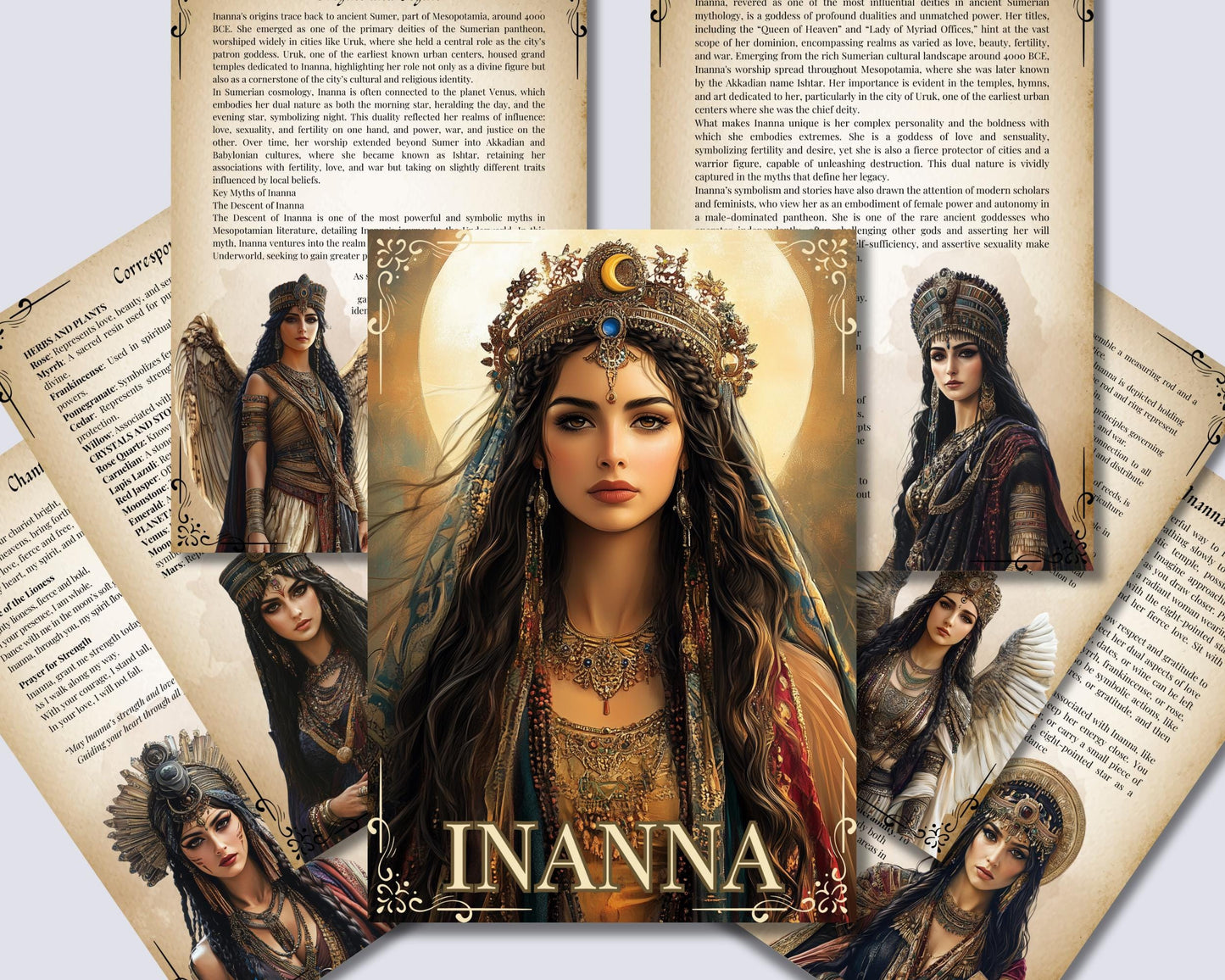 Inanna, the ancient goddess of love, wisdom, and strength. Beautiful pages for your Grimoire or Book of Shadows. Printable