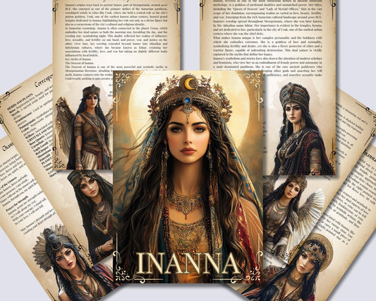 Inanna, the ancient goddess of love, wisdom, and strength. Beautiful pages for your Grimoire or Book of Shadows. Printable