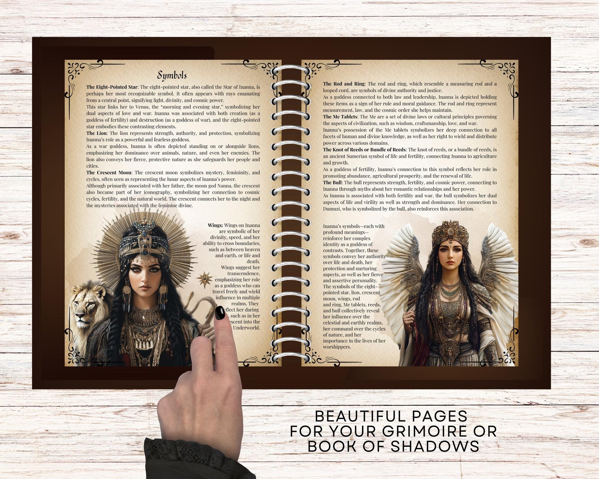 Inanna, the ancient goddess of love, wisdom, and strength. Beautiful pages for your Grimoire or Book of Shadows. Printable