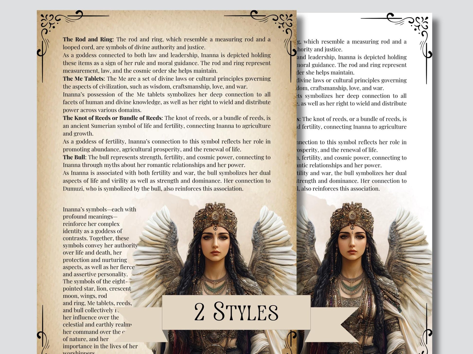 Inanna, the ancient goddess of love, wisdom, and strength. Beautiful pages for your Grimoire or Book of Shadows. Printable