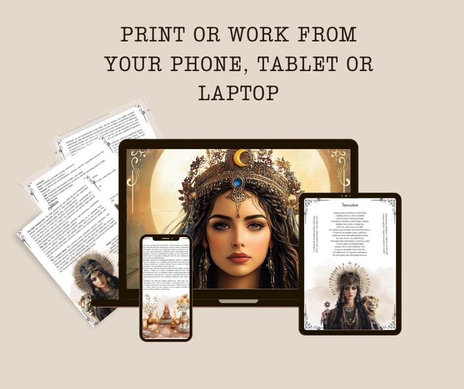 Inanna, the ancient goddess of love, wisdom, and strength. Beautiful pages for your Grimoire or Book of Shadows. Printable