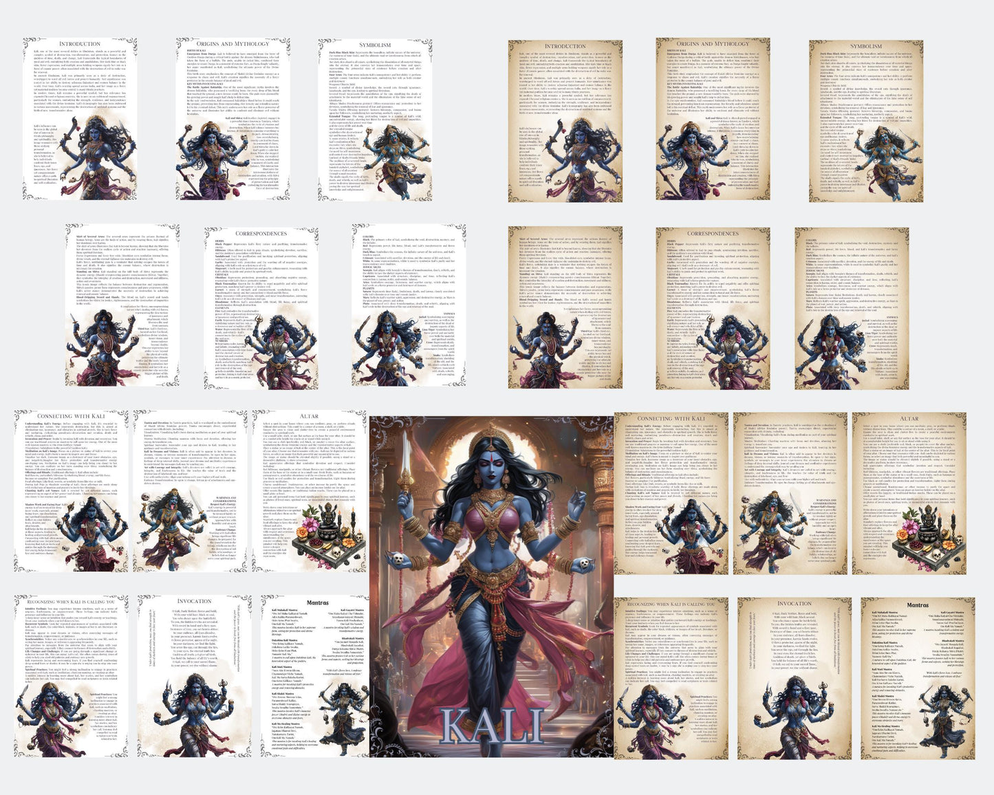 Kali. The Hindu goddess of death, time, and doomsday. Beautiful pages for your Grimoire or Book Of Shadows. Printable.