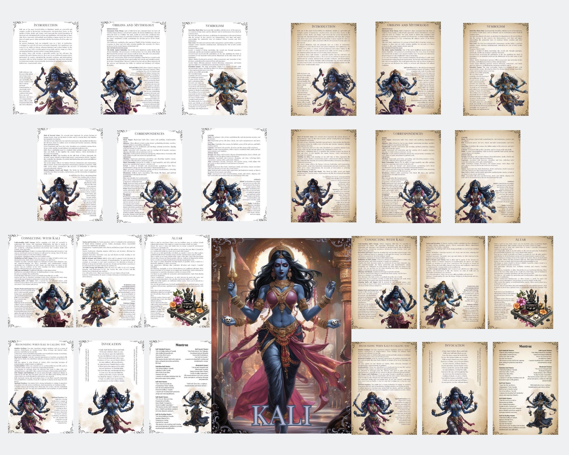 Kali. The Hindu goddess of death, time, and doomsday. Beautiful pages for your Grimoire or Book Of Shadows. Printable.