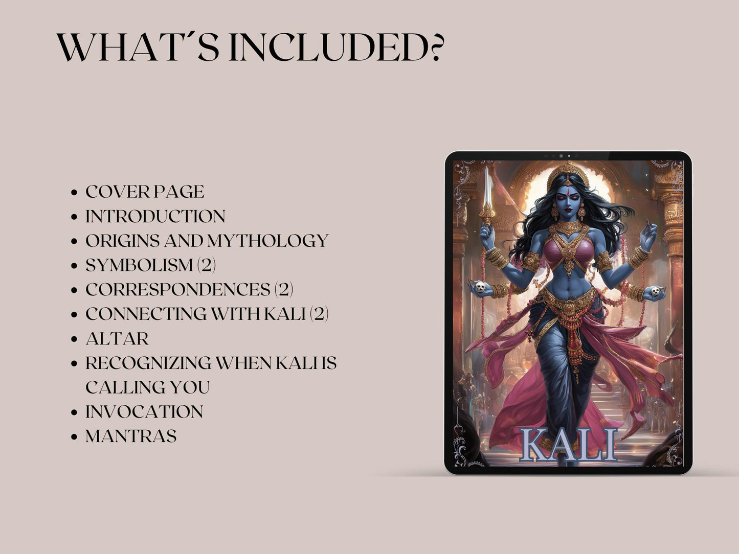 Kali. The Hindu goddess of death, time, and doomsday. Beautiful pages for your Grimoire or Book Of Shadows. Printable.