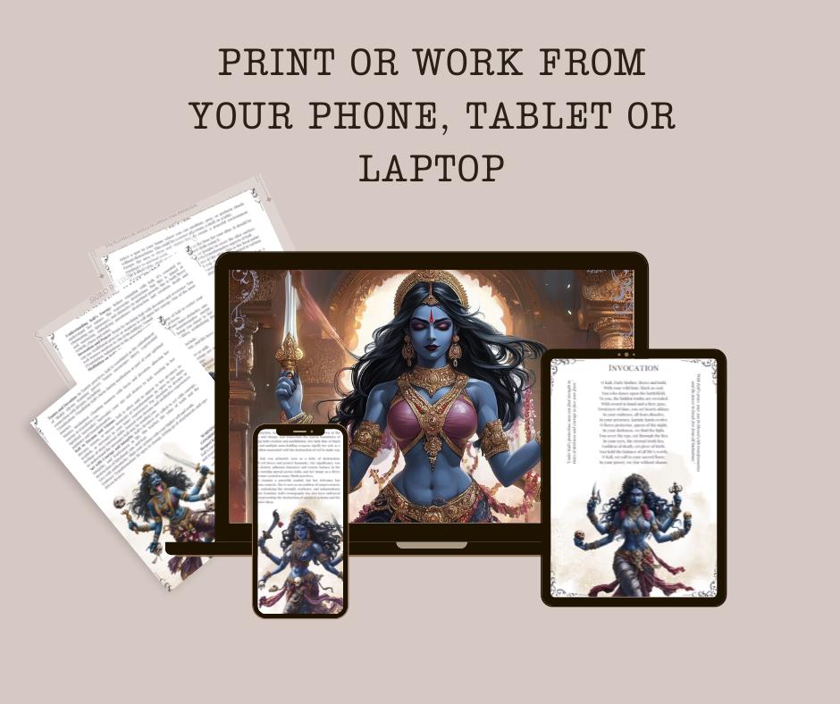 Kali. The Hindu goddess of death, time, and doomsday. Beautiful pages for your Grimoire or Book Of Shadows. Printable.