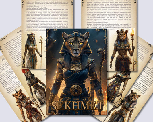 Sekhmet. Warrior goddess of destruction, healing, and war. Beautiful pages for your Grimoire or Book Of Shadows. Printable.