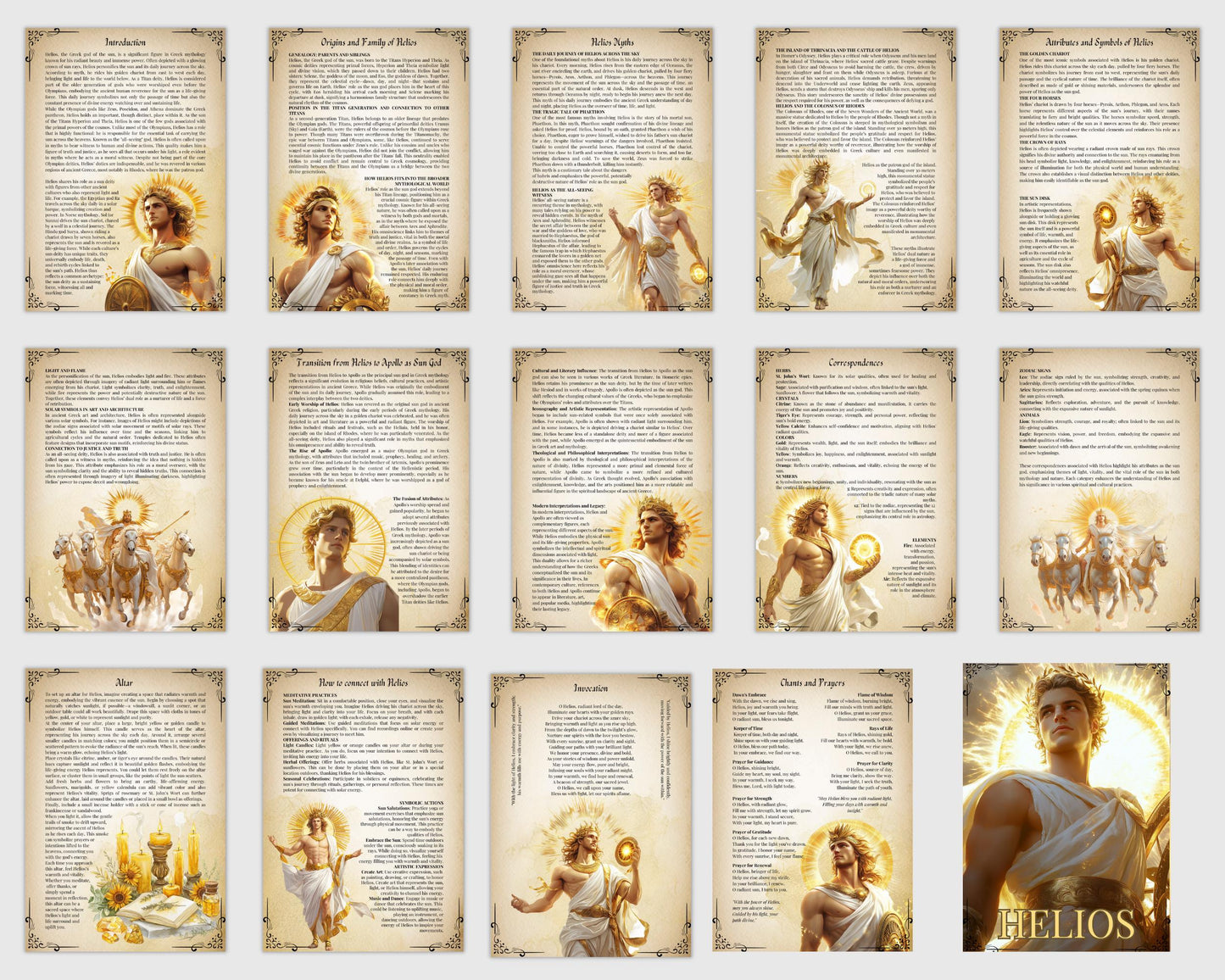 Helios. Beautiful pages for your Grimoire or Book of shadows. Printable.