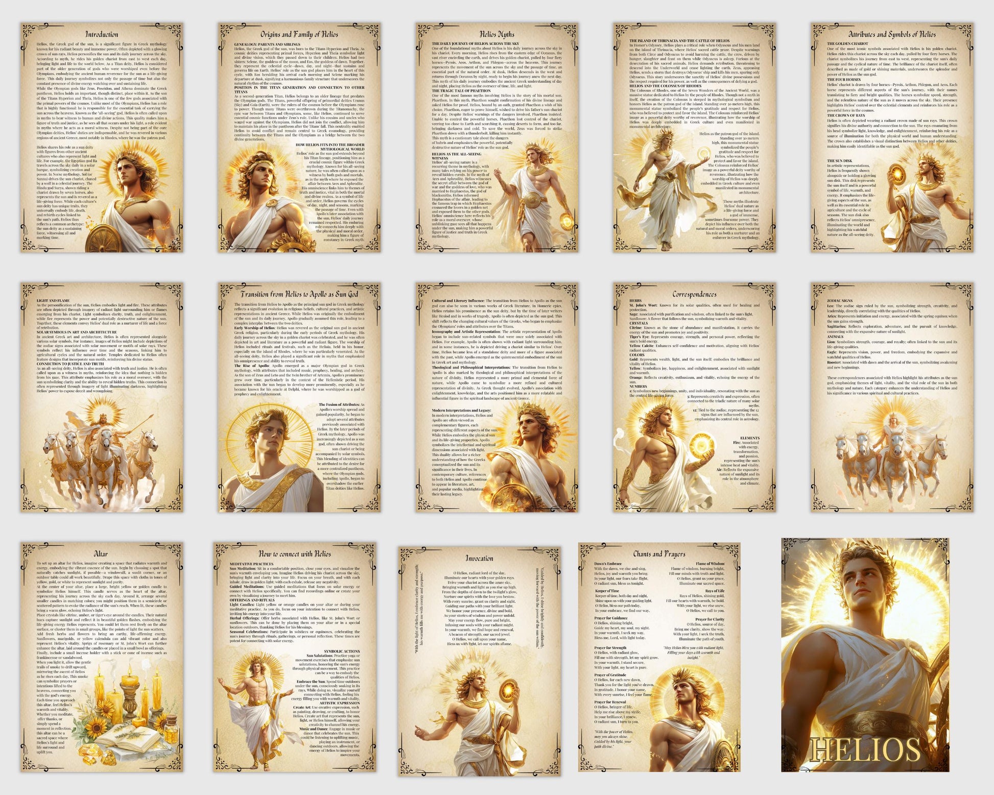 Helios. Beautiful pages for your Grimoire or Book of shadows. Printable.