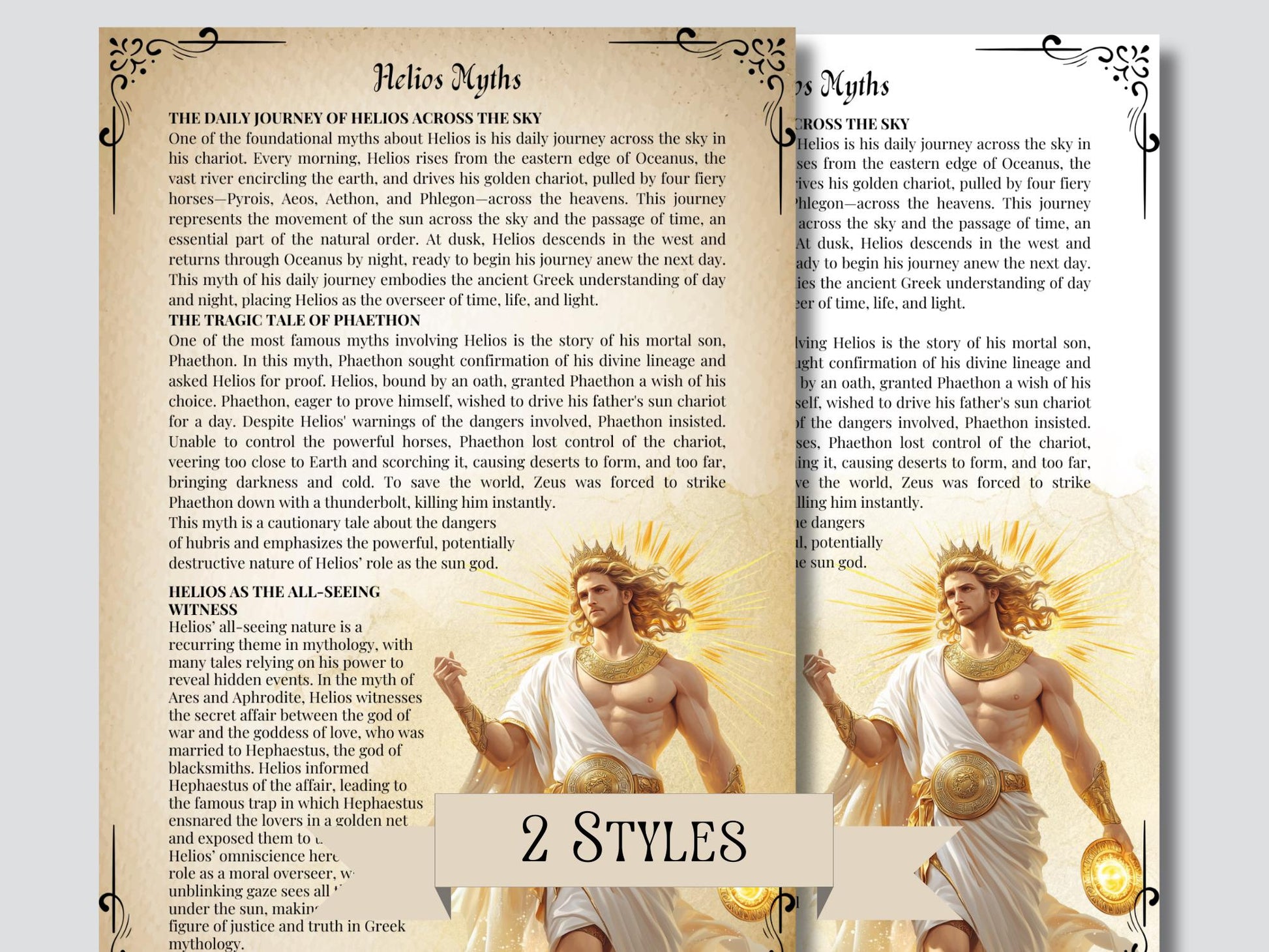 Helios. Beautiful pages for your Grimoire or Book of shadows. Printable.