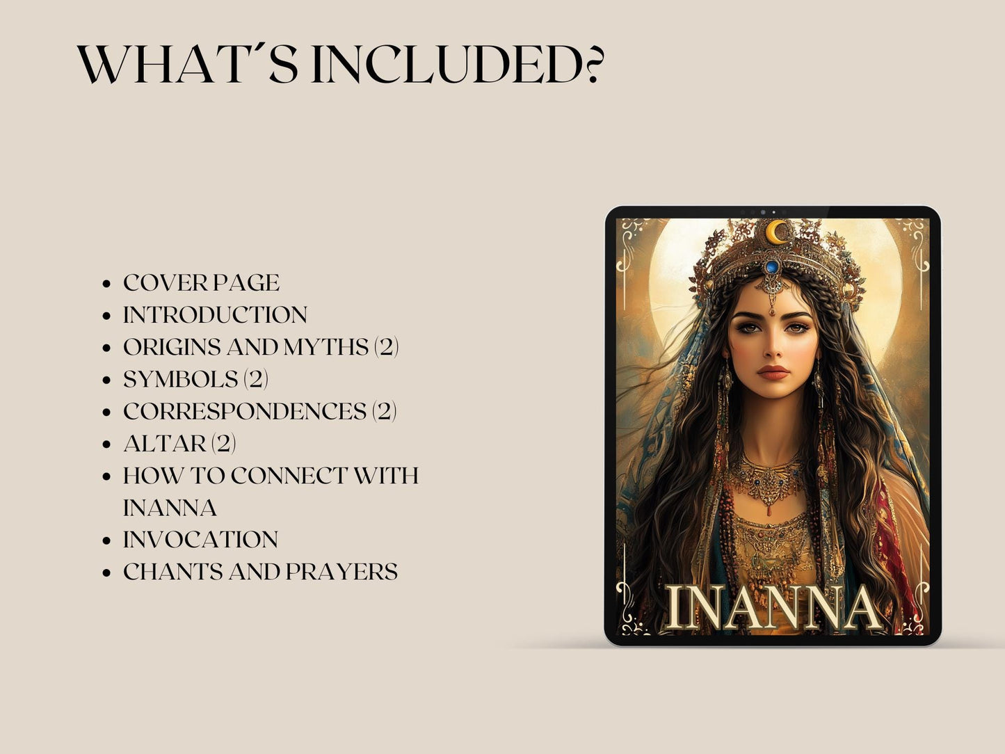 Inanna, the ancient goddess of love, wisdom, and strength. Beautiful pages for your Grimoire or Book of Shadows. Printable