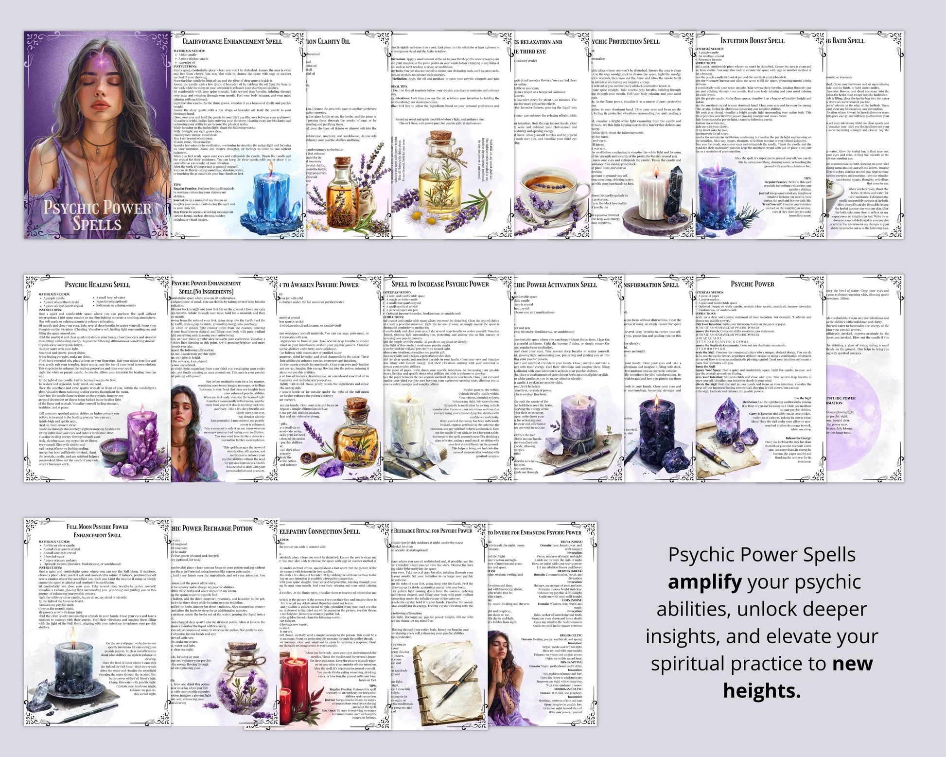 Psychic Power Spells. Beautiful pages for your Grimoire or Book Of Shadows. Printable
