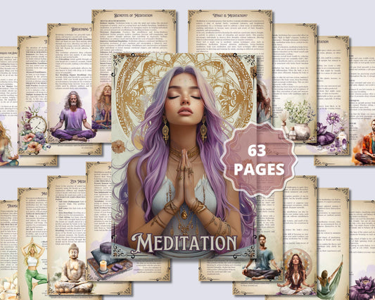 Meditation Guide. Breathing Techniques, Styles, Affirmations, Journal Prompts, Meditation Scripts, and more! Printable