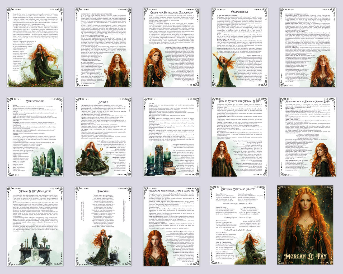 Morgan Le Fay, the legendary sorceress of Avalon. Beautiful pages for your Grimoire or Book Of Shadows. printable.