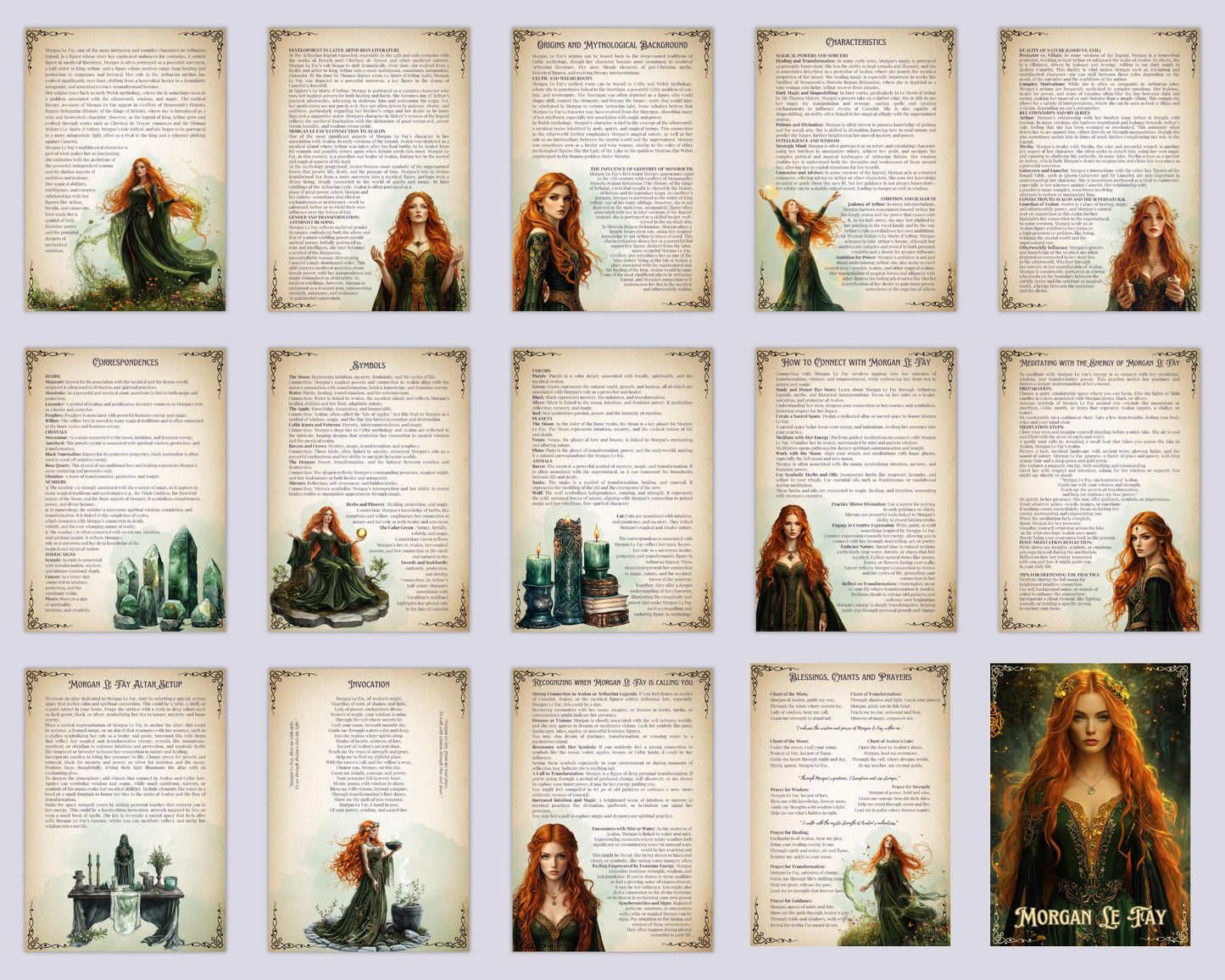 Morgan Le Fay, the legendary sorceress of Avalon. Beautiful pages for your Grimoire or Book Of Shadows. printable.