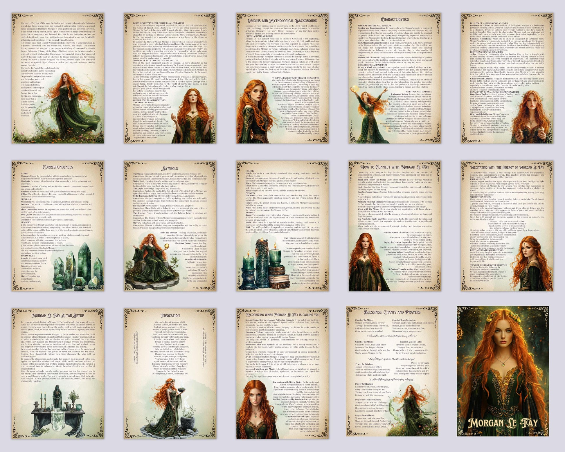 Morgan Le Fay, the legendary sorceress of Avalon. Beautiful pages for your Grimoire or Book Of Shadows. printable.