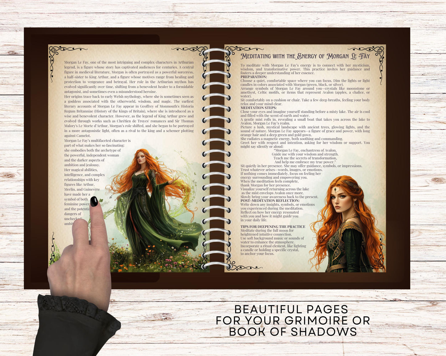 Morgan Le Fay, the legendary sorceress of Avalon. Beautiful pages for your Grimoire or Book Of Shadows. printable.