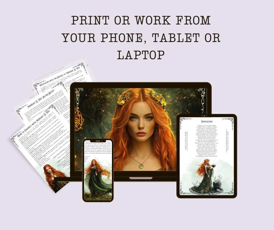 Morgan Le Fay, the legendary sorceress of Avalon. Beautiful pages for your Grimoire or Book Of Shadows. printable.