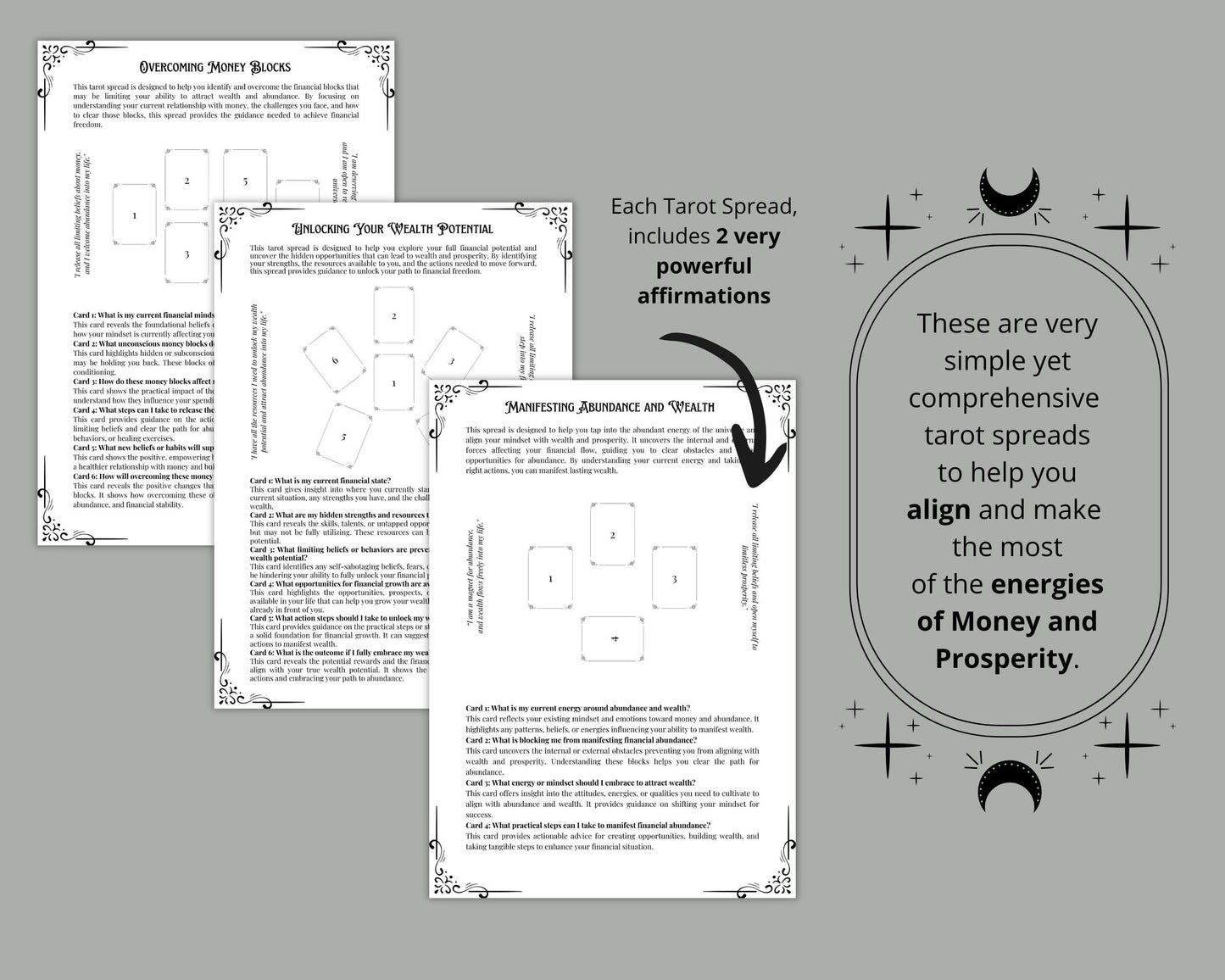 Money and Prosperity Tarot Spreads Journal. 20 Tarot Spreads to unlock your financial potential. Printable