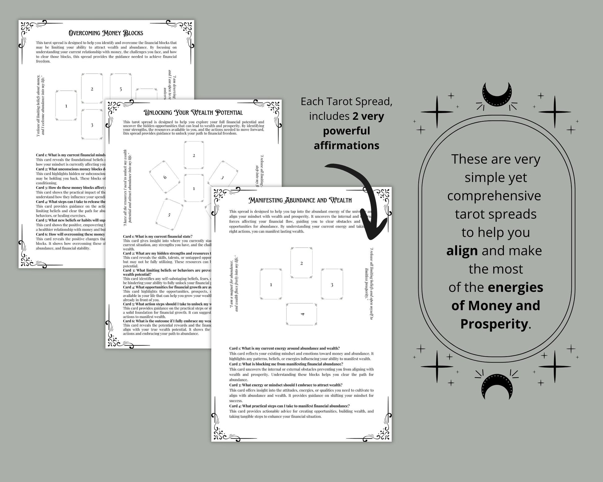 Money and Prosperity Tarot Spreads Journal. 20 Tarot Spreads to unlock your financial potential. Printable