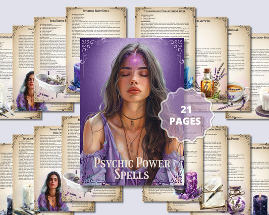 Psychic Power Spells. Beautiful pages for your Grimoire or Book Of Shadows. Printable
