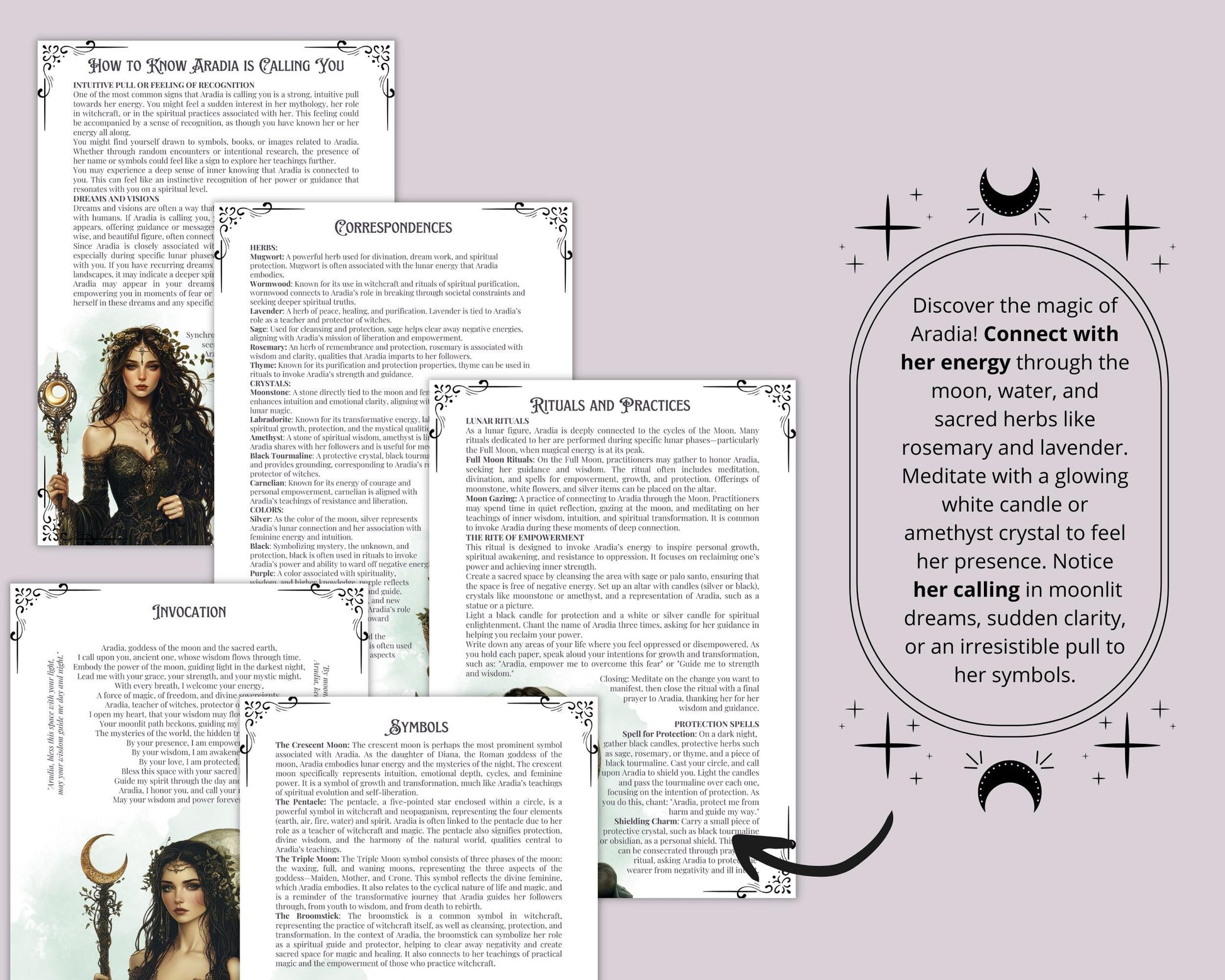 Aradia. Goddess of Freedom and Lunar Power. 17 Beautiful pages for your Grimoire or Book Of Shadows. Printable.