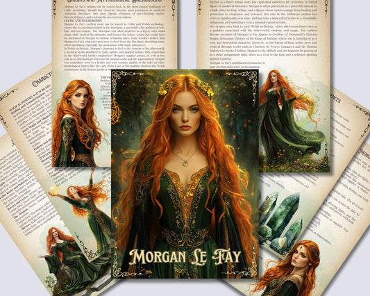 Morgan Le Fay, the legendary sorceress of Avalon. Beautiful pages for your Grimoire or Book Of Shadows. printable.