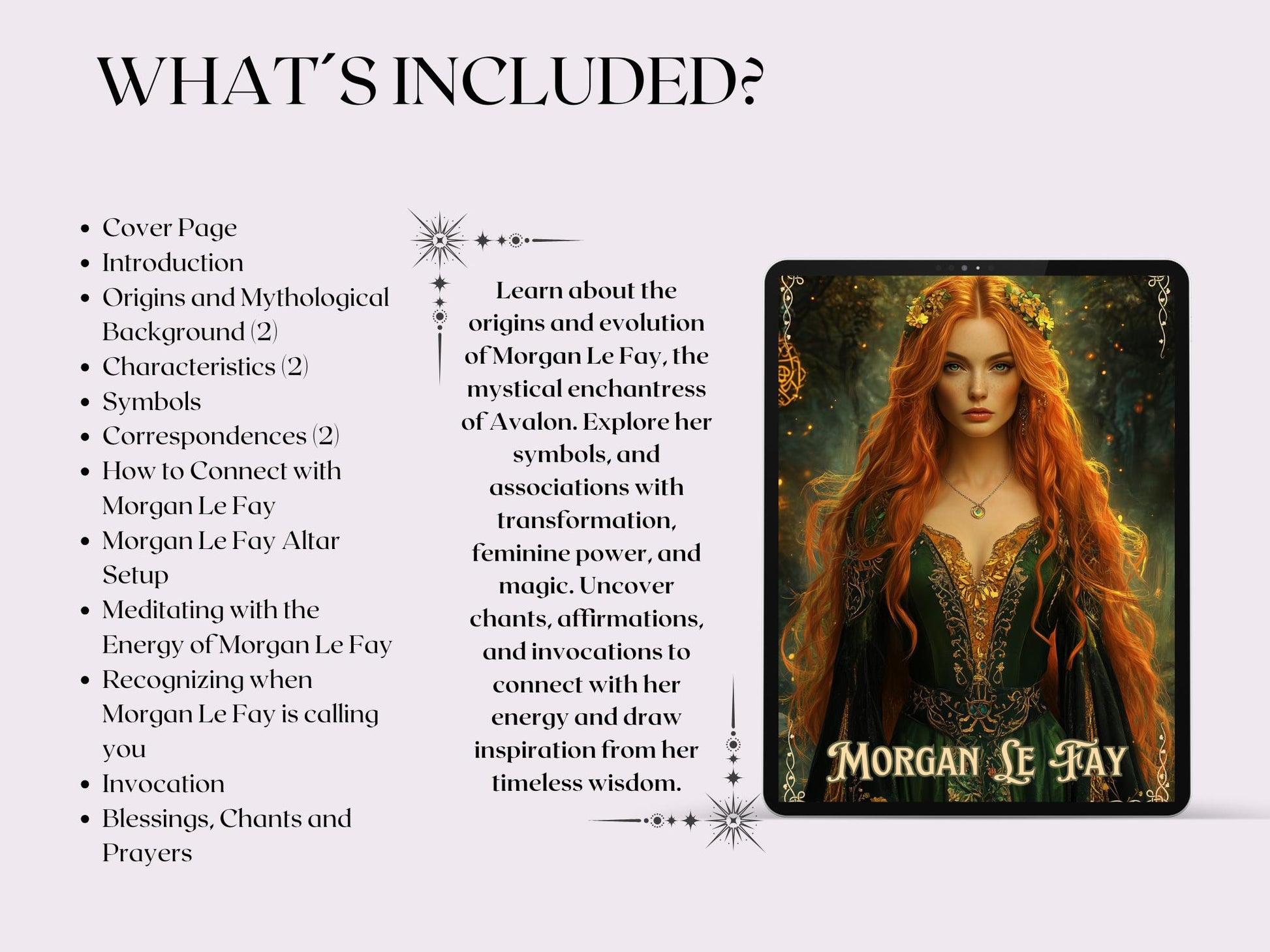 Morgan Le Fay, the legendary sorceress of Avalon. Beautiful pages for your Grimoire or Book Of Shadows. printable.