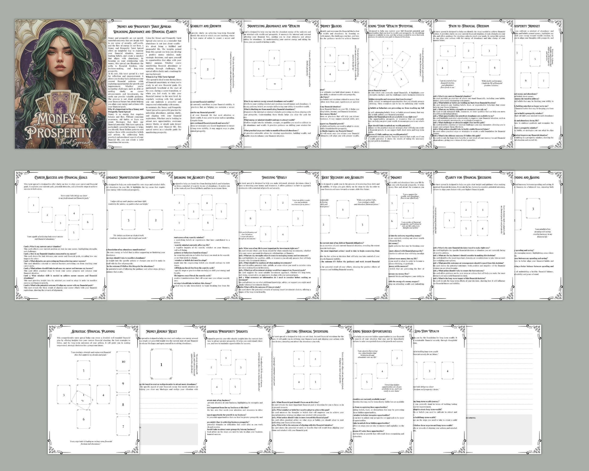Money and Prosperity Tarot Spreads Journal. 20 Tarot Spreads to unlock your financial potential. Printable