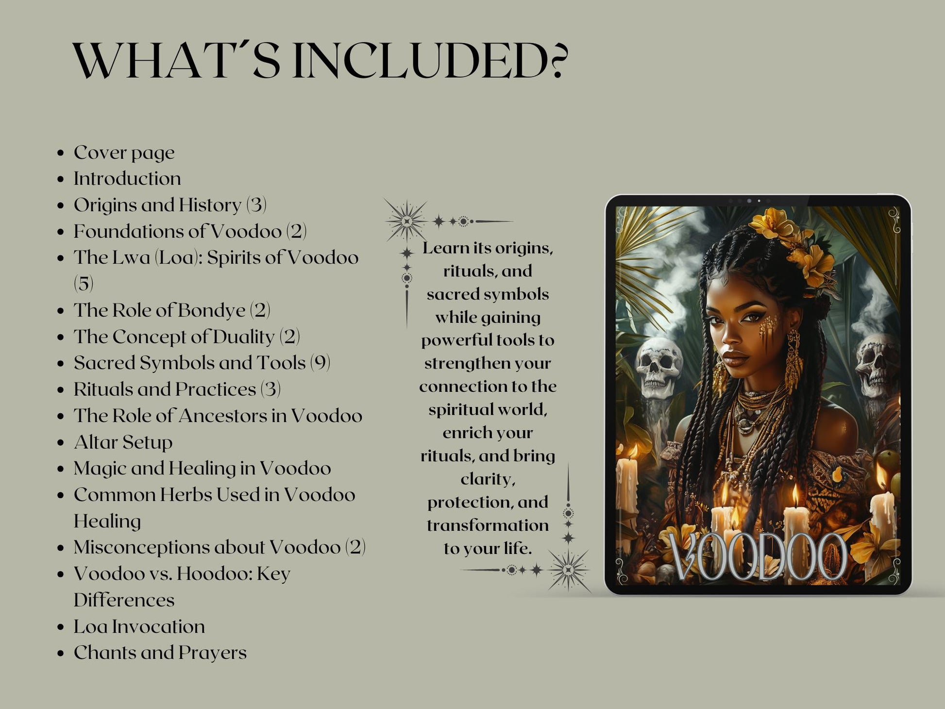 Voodoo, beginners guide. Introduction to Voodoo. Beautiful pages for your Grimoire or Book Of Shadows