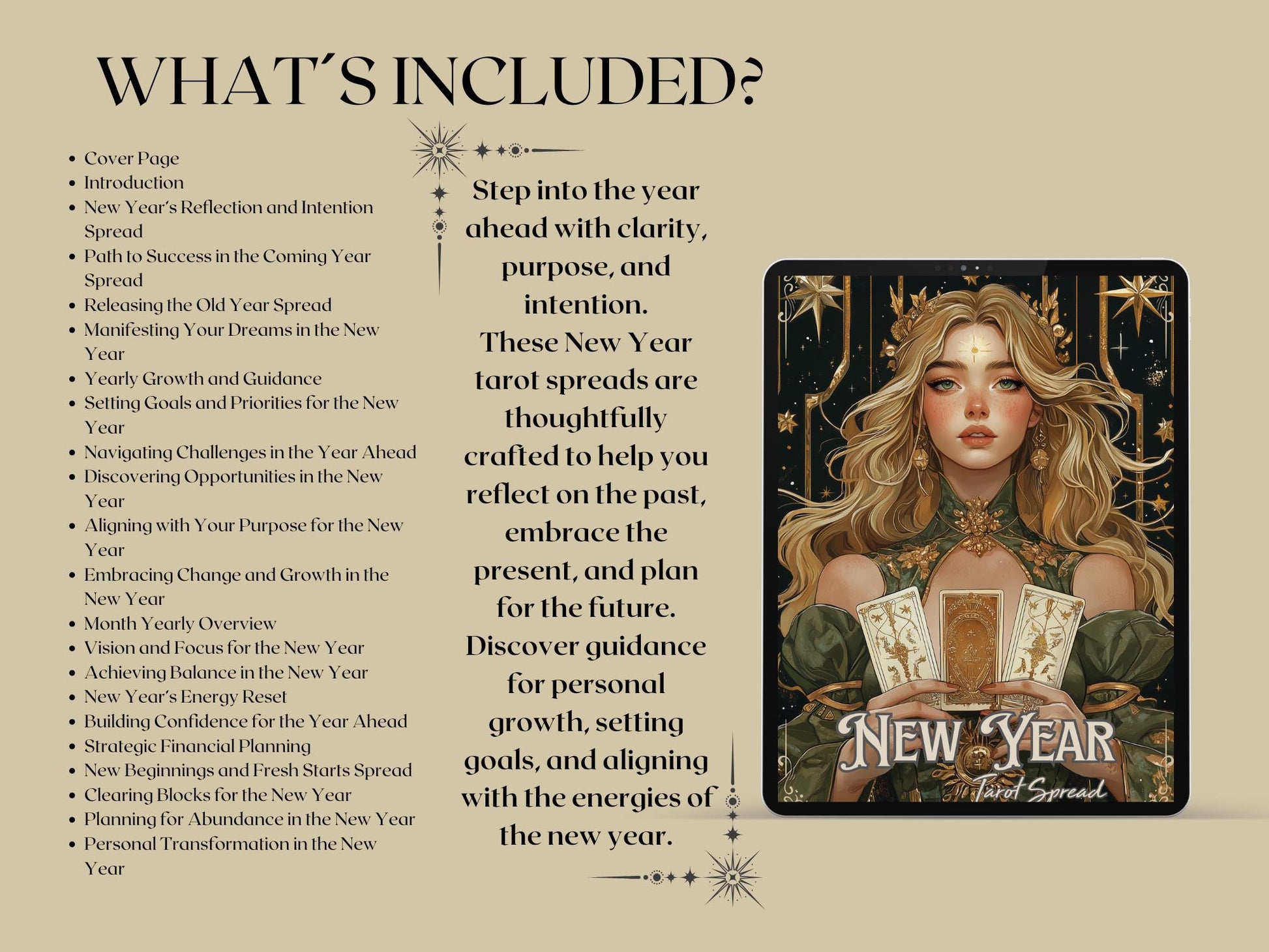 New Year Tarot Spreads Journal. 20 Tarot Spreads to guide your journey into the year ahead. Printable