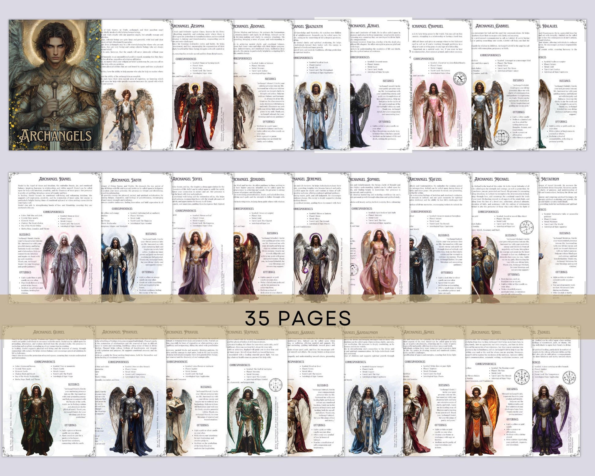 Archangels Bundle. 30 Archangels. Basic guide. Beautiful pages for your Grimoire or Book of Shadows. Printable.