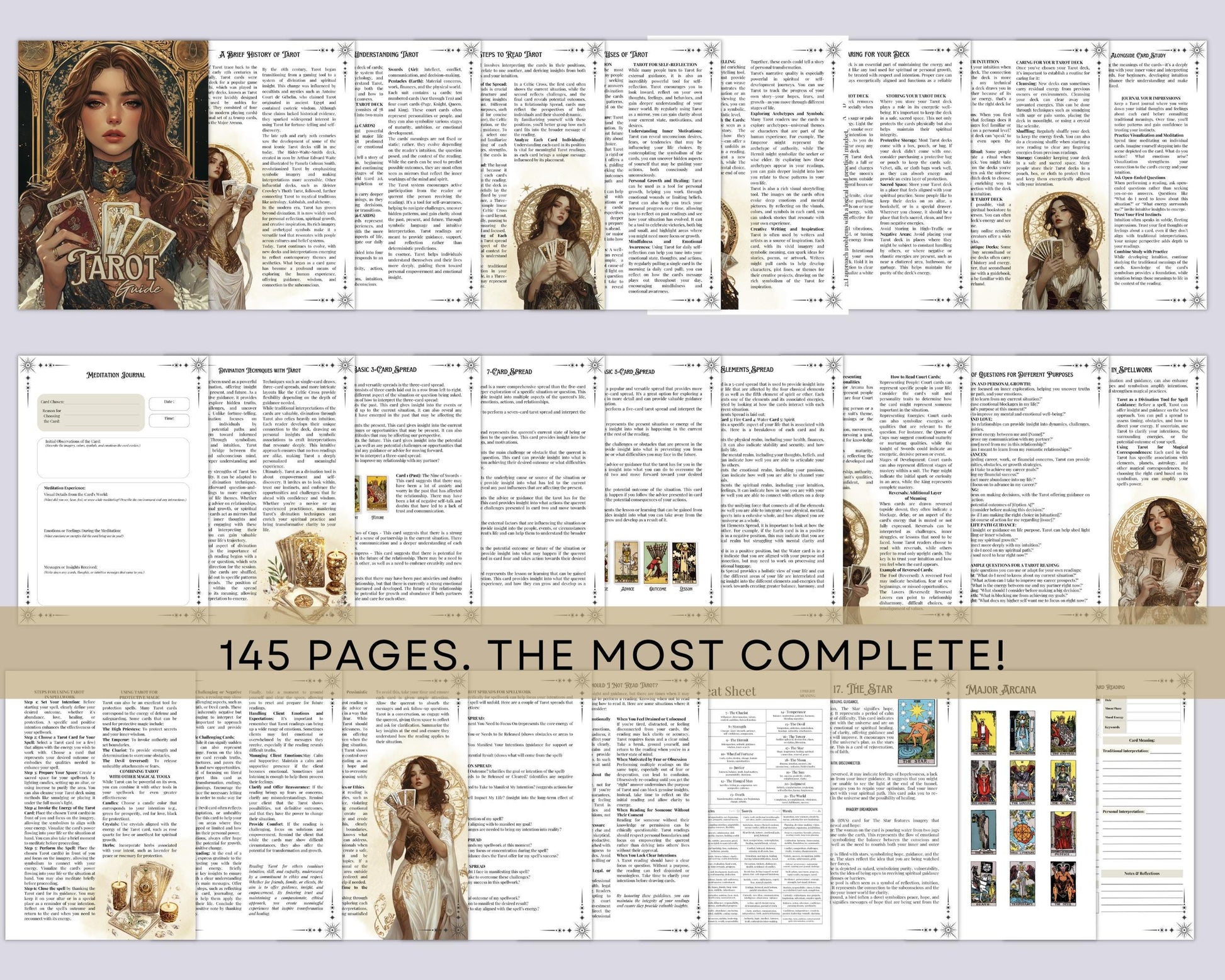 Tarot Beginner's Guide. Card Meanings, Spreads, Cheat Sheets, Journal pages & More! Printable Pages