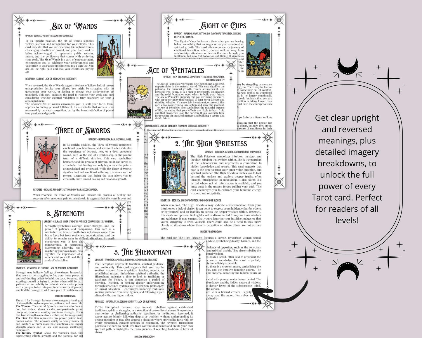 Tarot Beginner's Guide. Card Meanings, Spreads, Cheat Sheets, Journal pages & More! Printable Pages