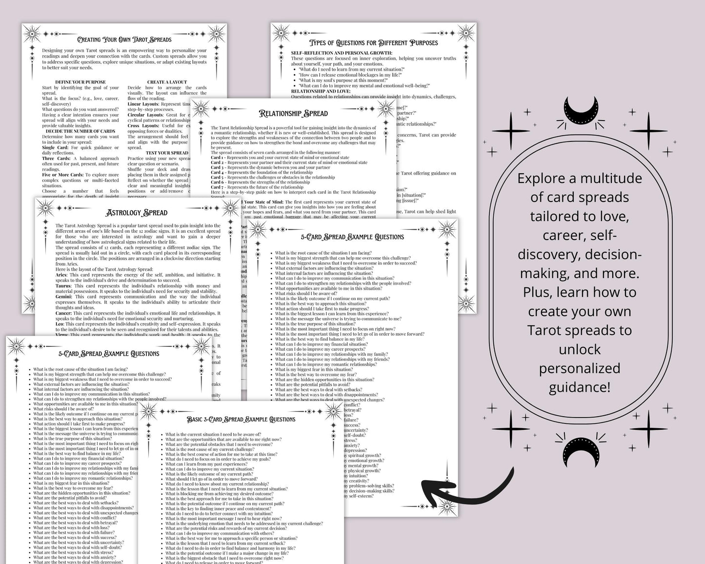 Tarot Beginner's Guide. Card Meanings, Spreads, Cheat Sheets, Journal pages & More! Printable Pages