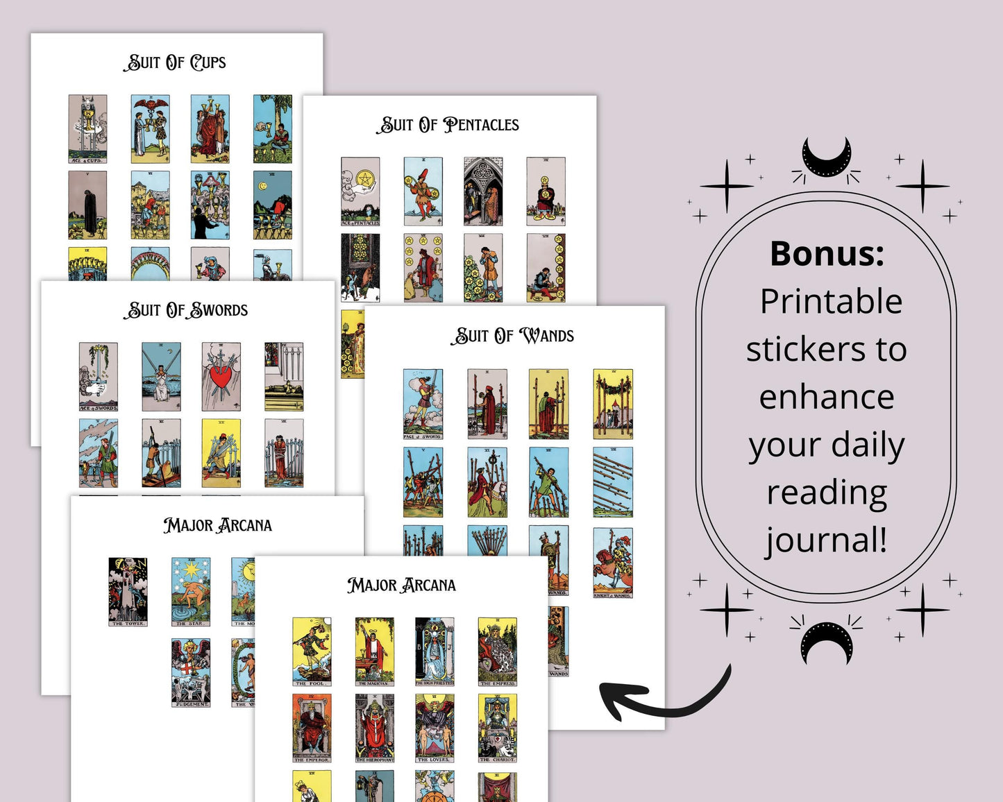 Tarot Beginner's Guide. Card Meanings, Spreads, Cheat Sheets, Journal pages & More! Printable Pages