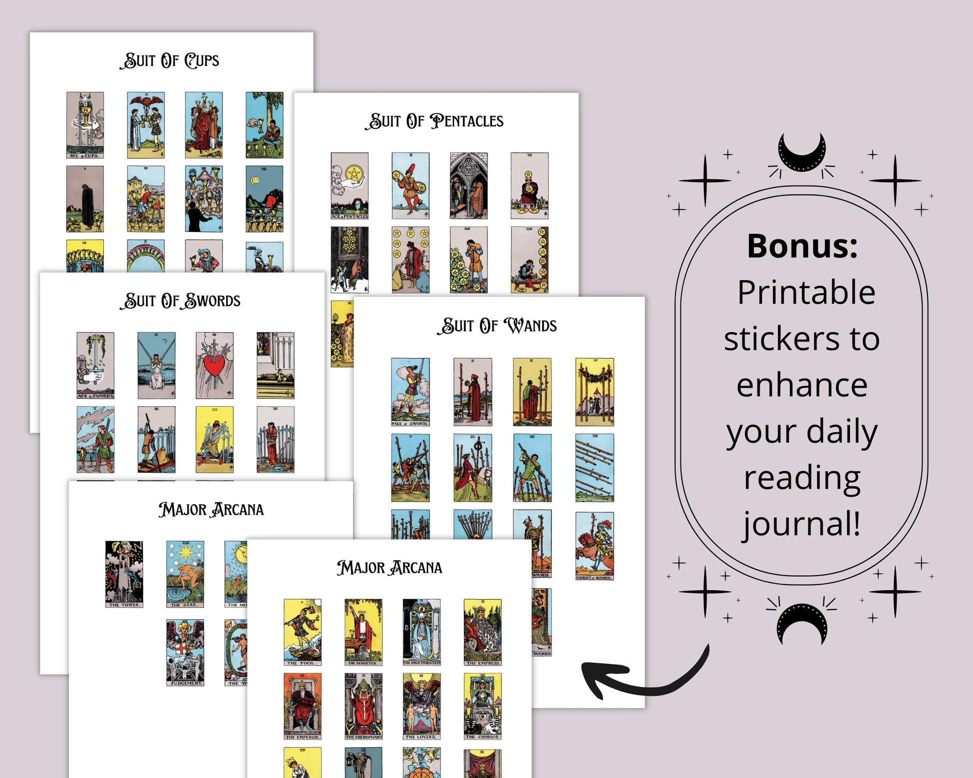Tarot Beginner's Guide. Card Meanings, Spreads, Cheat Sheets, Journal pages & More! Printable Pages