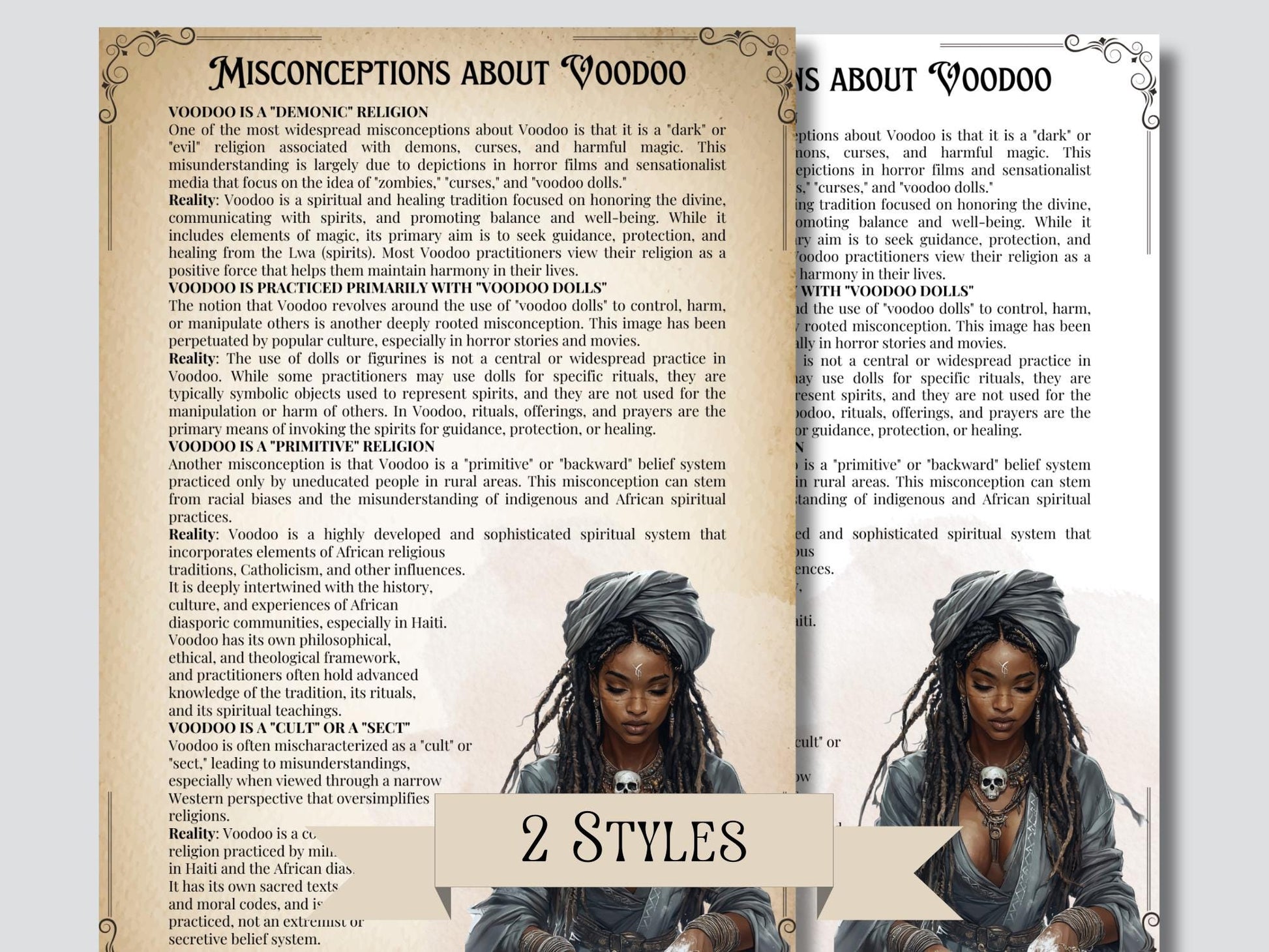 Voodoo, beginners guide. Introduction to Voodoo. Beautiful pages for your Grimoire or Book Of Shadows