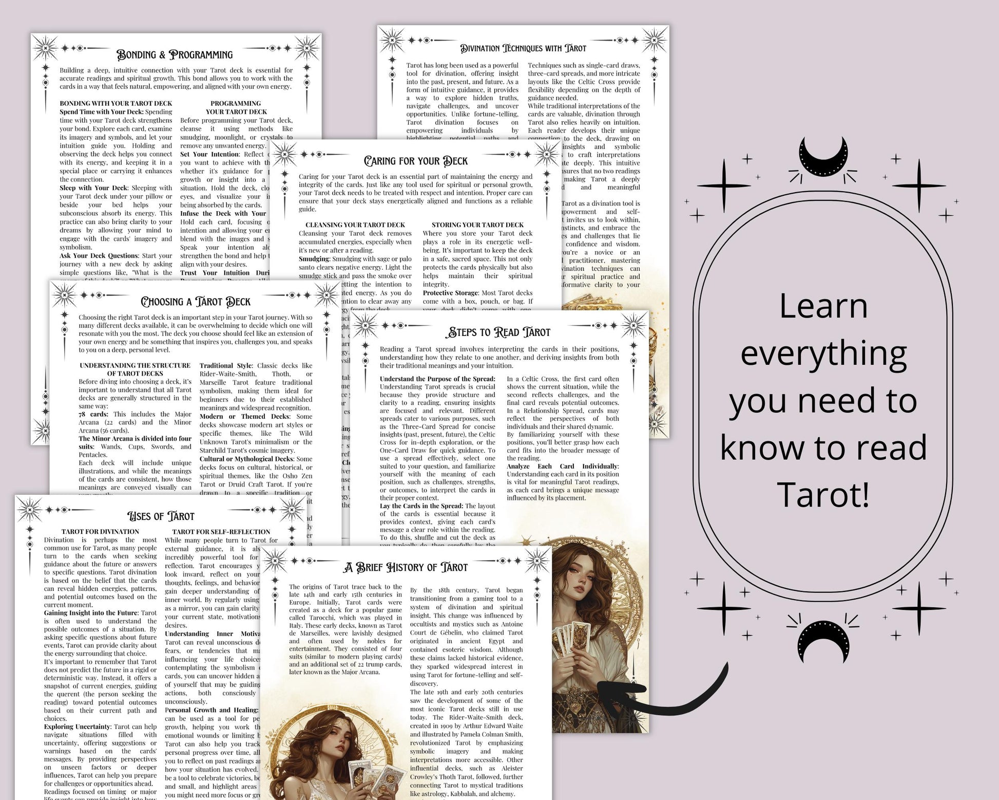 Tarot Beginner's Guide. Card Meanings, Spreads, Cheat Sheets, Journal pages & More! Printable Pages